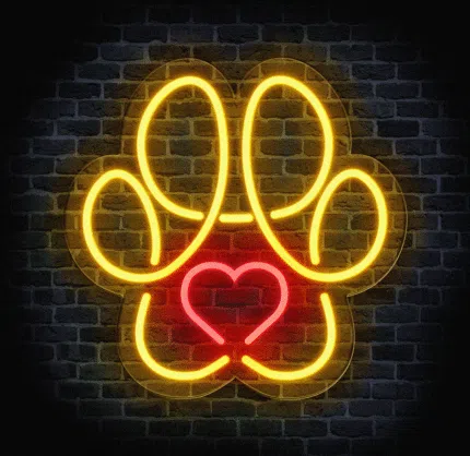 Neon łapka LED z sercem – dekoracja miłości do zwierząt