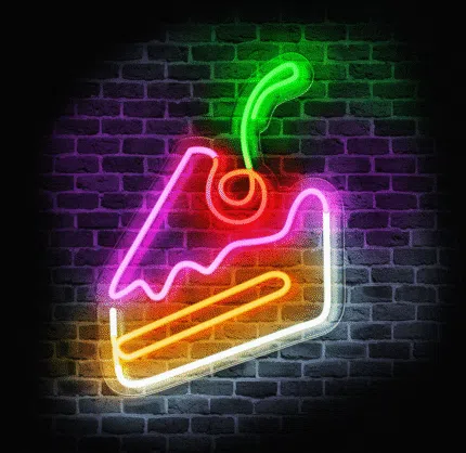 Neon LED w kształcie kawałka ciasta na plexi