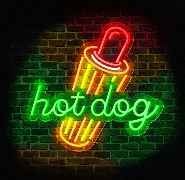 Neon LED w kształcie hot doga z napisem „Hot Dog”