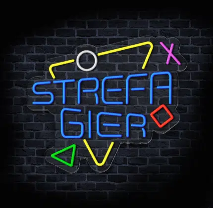 Dekoracyjny neon gamingowy z napisem "Strefa Gier"