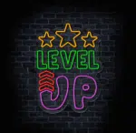 Gamingowy neon LED Level Up z wyrazistymi kolorami do strefy gracza.