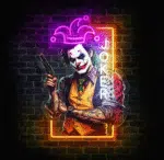 Neon LED inspirowany Jokerem na ścianie