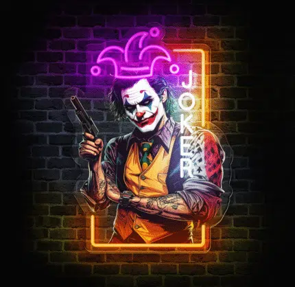 Neon LED inspirowany Jokerem na ścianie
