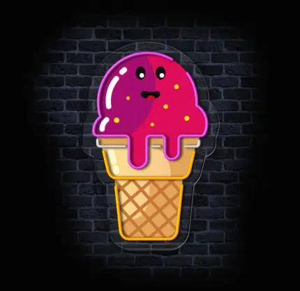 Kolorowy neonowy szyld lody, idealny do kawiarni i restauracji.