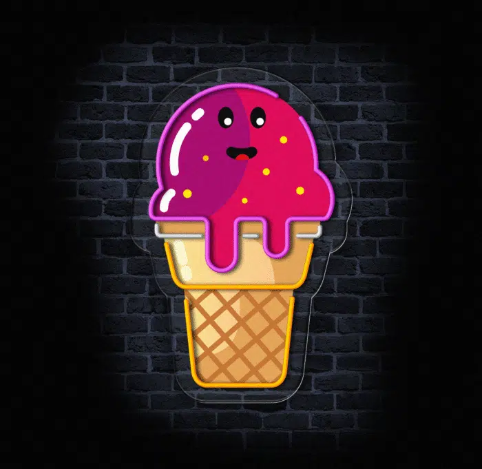 Kolorowy neonowy szyld lody, idealny do kawiarni i restauracji.