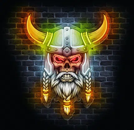 Dekoracja LED Czaszka Wikinga na ceglanej ścianie