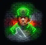 Neon do pokoju Komandos na ceglanej ścianie