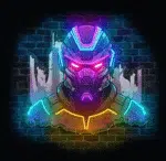 Neon do pokoju Żołnierz Przyszłości na ceglanej ścianie