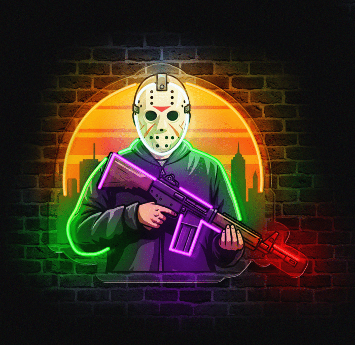 Neon do pokoju Młodzieżowy Maska na ceglanej ścianie