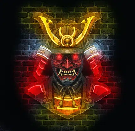 Neon do pokoju Maska Samuraja na ceglanej ścianie