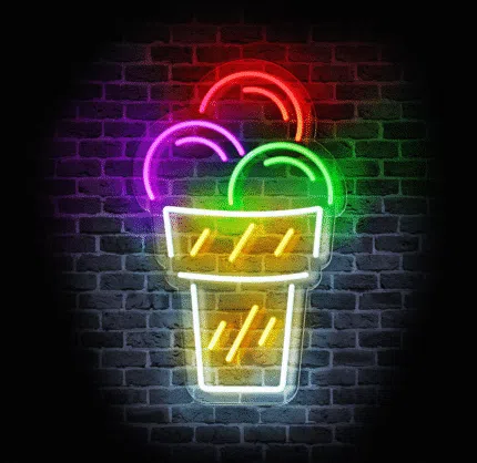 Neon LED lody w kubeczku – barwna dekoracja ścienna