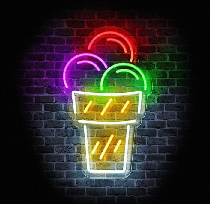Neon LED lody w kubeczku – barwna dekoracja ścienna