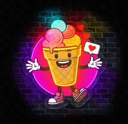 Neon reklamowy lody z uśmiechniętą emotką