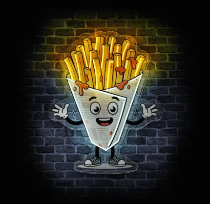 Neon LED frytki z uśmiechem – kolorowa dekoracja do baru