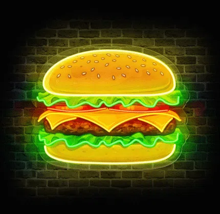 Neon LED burger – dekoracja ścienna do burgerowni