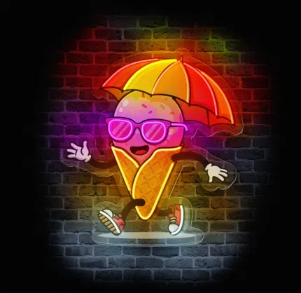 Neon LED lody z parasolką – dekoracja do lodziarni