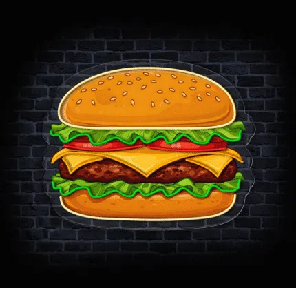 Podświetlany neon gastronomiczny z motywem burgera