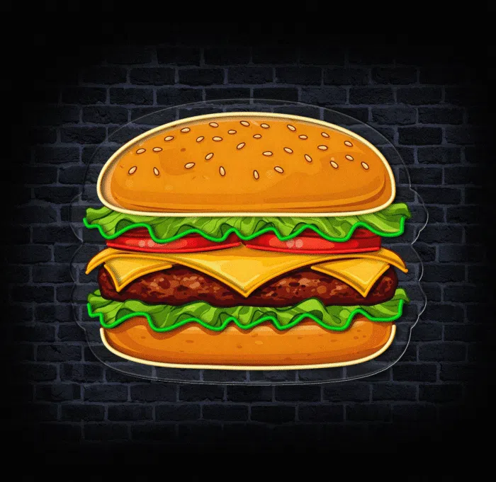 Podświetlany neon gastronomiczny z motywem burgera