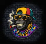 Świecący neon z motywem streetwear na ceglanej ścianie