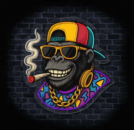 Świecący neon z motywem streetwear na ceglanej ścianie