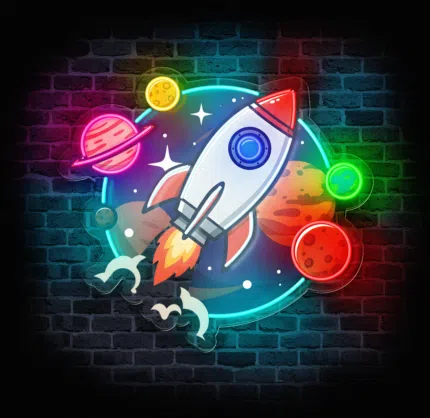Neon LED rakieta – dekoracja ścienna do pokoju dziecka