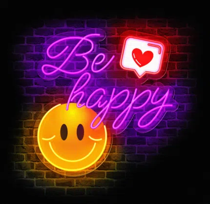 Świecący napis Be happy do pokoju