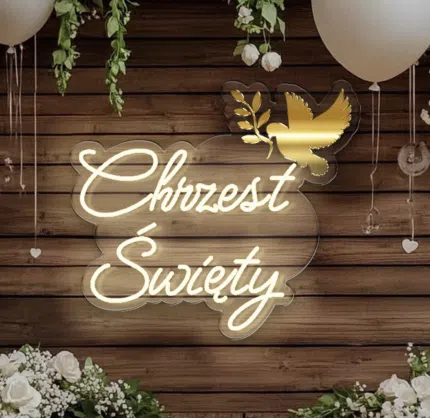 Neon dekoracyjny Chrzest Święty z gołębicą