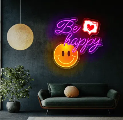 Neon dekoracyjny Be happy z uśmiechem