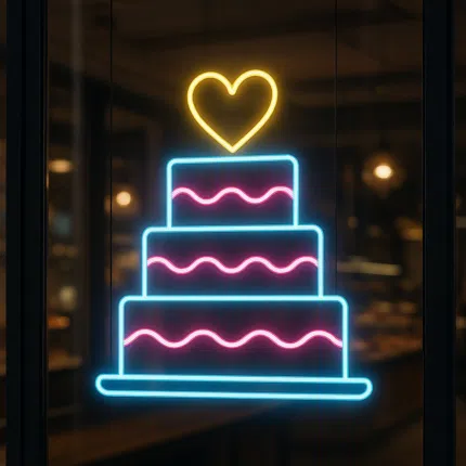 Neon dekoracyjny tort weselny z sercem