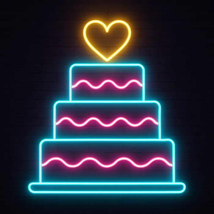 Świetlista dekoracja ślubna z tortem