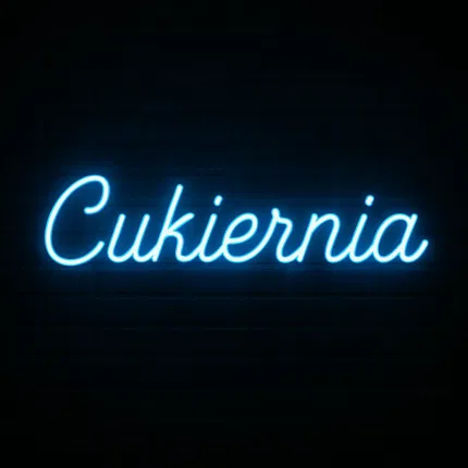 Niebieski napis Cukiernia na ścianie