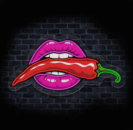 Dekoracja ścienna LED z ustami i ostrym akcentem