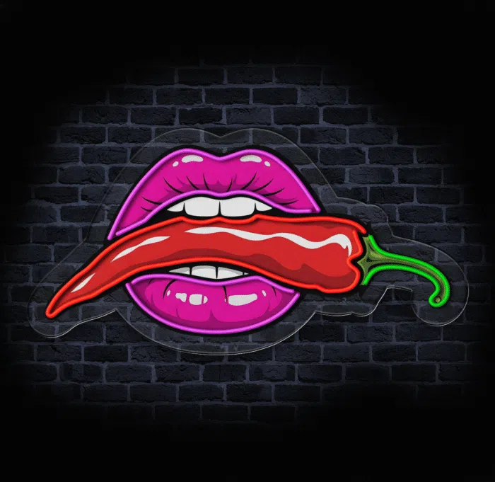 Dekoracja ścienna LED z ustami i ostrym akcentem
