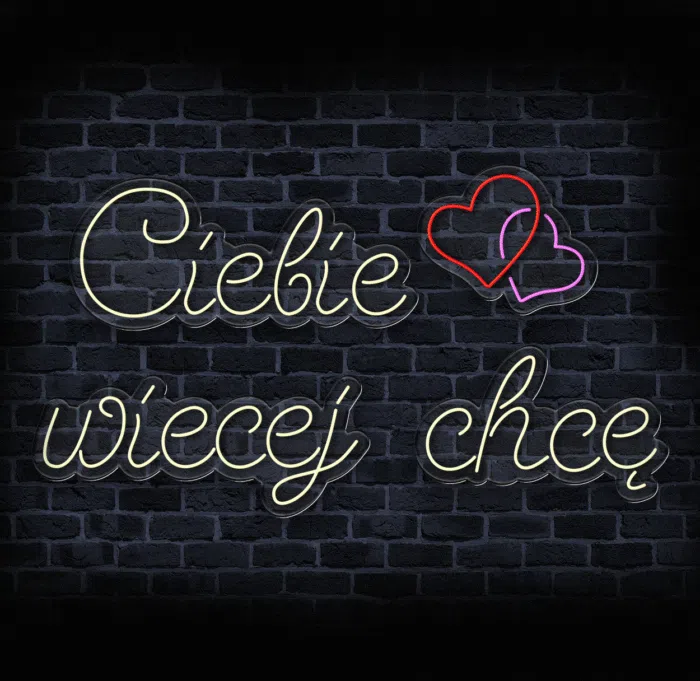Neon LED Ciebie więcej chcę z sercami