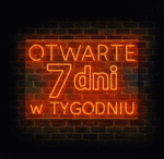 Neon LED z napisem otwarte 7 dni w tygodniu