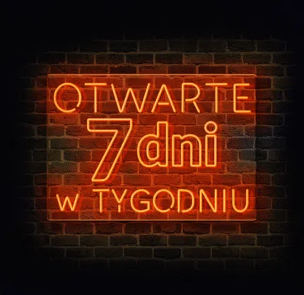 Neon LED z napisem otwarte 7 dni w tygodniu