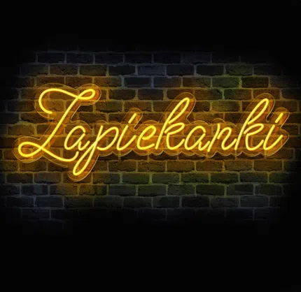 Neon LED z napisem zapiekanki w kolorze żółtym