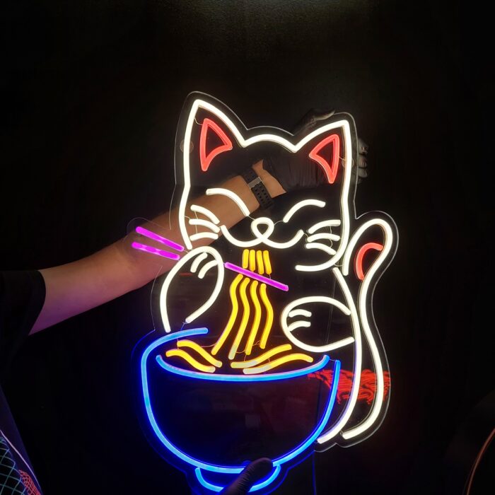 Neon LED Kot z Ramenem – smakowity akcent w stylu kawaii 🍜🐾 - obrazek 3