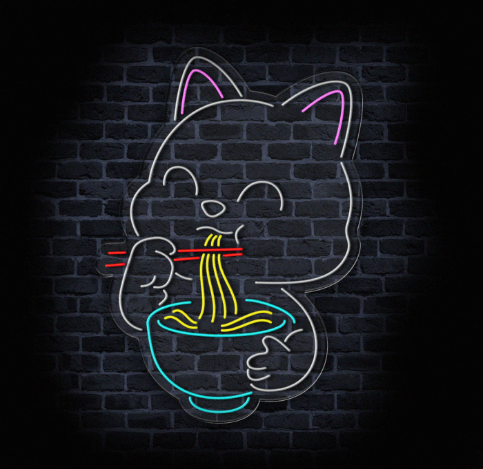 Neon LED Kot z Ramenem – smakowity akcent w stylu kawaii 🍜🐾 - obrazek 2