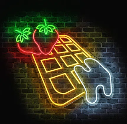 neon LED na ścianę w kształcie gofra z truskawkami