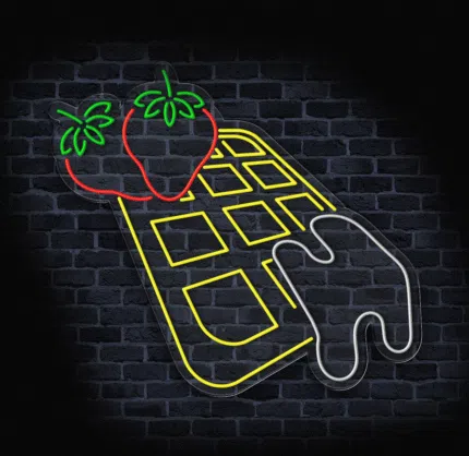 neon do restauracji w kształcie deseru z truskawkami