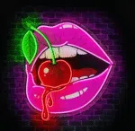 kuszący neon LED w kształcie ust z wiśnią
