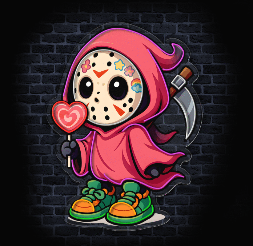 neon do pokoju chibi Grim Reaper z lizakiem