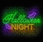neon na Halloween Night z nietoperzami