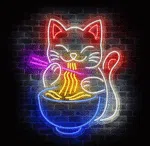neon LED kot z miską ramen