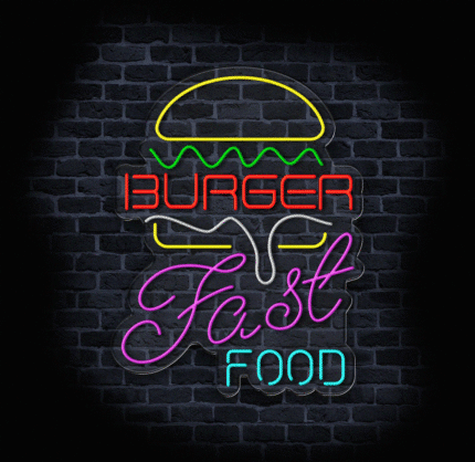Neon Burger Fast Food LED na ścianie food trucka nocą