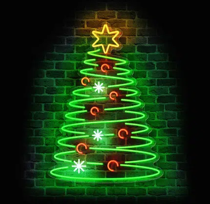 Kolorowy neon LED choinka świąteczna – dekoracja na ścianę