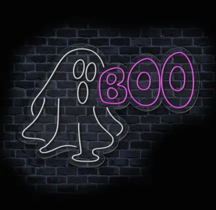 Neon LED Boo w witrynie sklepowej