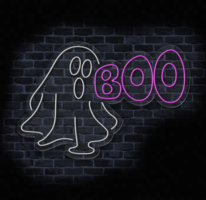 Neon LED Boo w witrynie sklepowej
