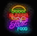 Neon reklamowy Burger Fast Food LED w barze szybkiej obsługi